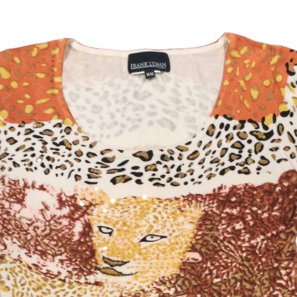 Frank Lyman Design Leopard Graphic Print Long Sleeved T-Shirt M - Picture 3 of 6